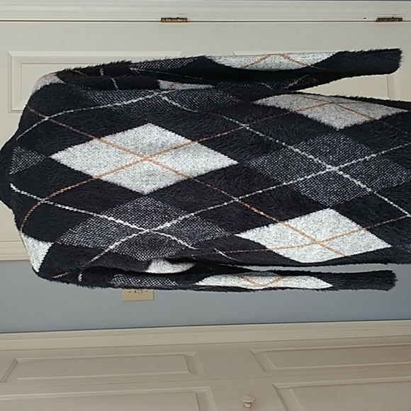 Marled Argyle Grey/Black Sweater Coat Jacket sz S - Picture 4 of 12